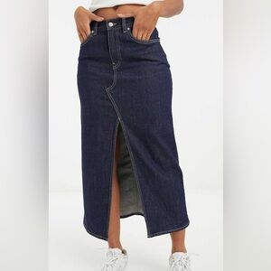 & Other Stories denim maxi skirt with split in blue rinse US4